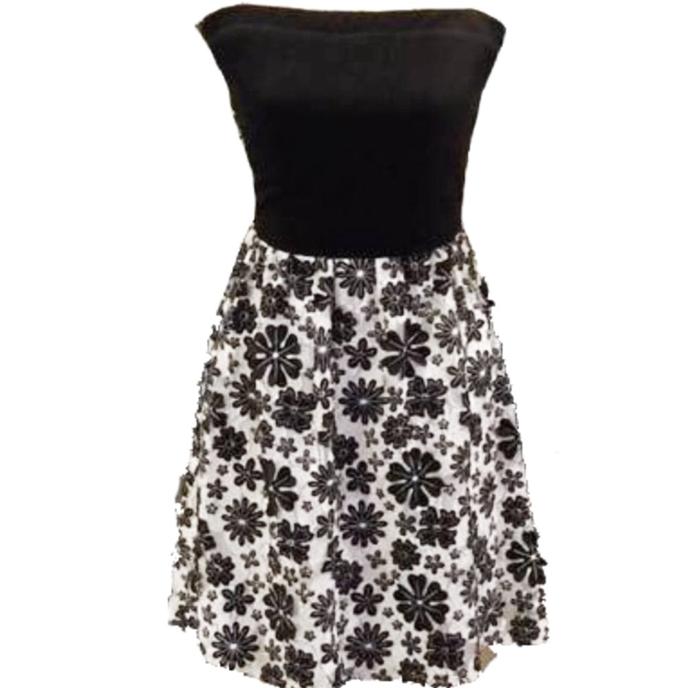 BLUE RAIN Strapless Bandeau Flower Applique Dress